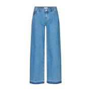 Mid Blue Wide Leg Jeans met Rauwe Zoom Envii , Blue , Dames