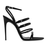 Zwarte Satijnen Kristal Sandalen Saint Laurent , Black , Dames