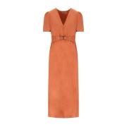 Oranje Midi Jurk met V-Hals Twinset , Orange , Dames