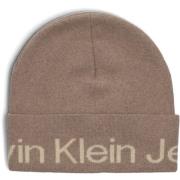 Logo Beanie Wollen Muts Taupe Calvin Klein , Beige , Dames