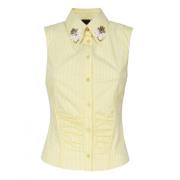 Juwel Gestreepte Mouwloze Blouse Pinko , Yellow , Dames