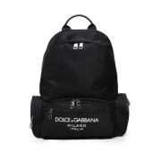 Zwarte Nylon Rugzak met Leren Details Dolce & Gabbana , Black , Heren