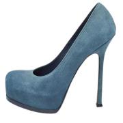 Pre-owned Leather heels Yves Saint Laurent Vintage , Blue , Dames