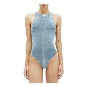 Katoenmix Gebreide Racerback Bodysuit Diesel , Blue , Dames