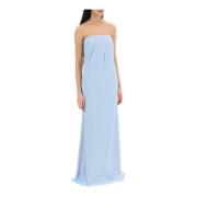 Strapless Satijnen Crepe Gedrapeerde Jurk Roland Mouret , Blue , Dames