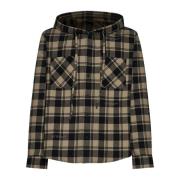 Flannel Hooded Shirt Off White , Multicolor , Heren