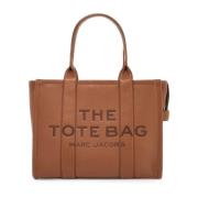 Gestructureerde Leren Tote Bag met Logo Marc Jacobs , Brown , Dames