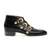 Zwarte Leren Enkellaarzen Gucci , Black , Heren