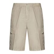 Linnen Cargo Shorts 120% Lino , Beige , Heren