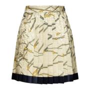 Zijden Logo Print Geplooide Rok Versace , Beige , Dames