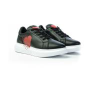 Leren Sneakers met Hartprint Love Moschino , Black , Dames