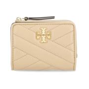 Gewatteerde Leren Portemonnee met Metalen Logo Tory Burch , Beige , Da...