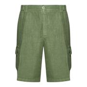 Groene Linnen Cargo Shorts 120% Lino , Green , Heren