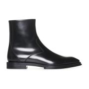 Zwarte Leren Enkellaarzen Alexander McQueen , Black , Heren