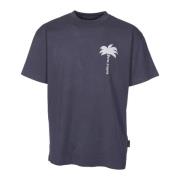 Bladprint Crew-neck T-shirt Grijs Palm Angels , Gray , Heren