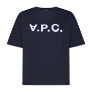 Blauw Jersey Crew Neck Logo T-shirt A.p.c. , Blue , Dames