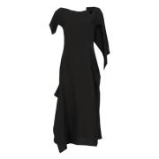 Zwarte Linnen Blend Jurk met Volant Yohji Yamamoto , Black , Dames