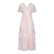 Gerimpelde Pailletten V-Hals Jurk Needle & Thread , Pink , Dames