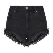 Zwarte Denim Shorts met Rafelede Rand Isabel Marant , Black , Dames