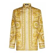 Barocco Print Zijden Satijnen Overhemden Versace , Beige , Heren