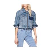 Blauwe Denim Jas met Rits Tommy Jeans , Blue , Dames