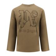 Geborduurde Monogram Katoenen T-Shirt Palm Angels , Brown , Heren