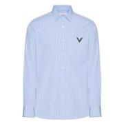 Azure Gestreept Katoenen Overhemd Valentino Garavani , Blue , Heren