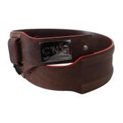 Donker Leren Riem Logo Gesp Costume National , Brown , Dames