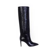 Croco Leren Stiletto Boot 85 Paris Texas , Black , Dames