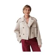 Korte Trenchcoat met Dubbele Knoopsluiting Closed , Beige , Dames