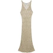 Gouden Metallic V-Hals Midi Jurk Ganni , Beige , Dames