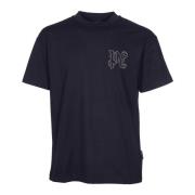 Katoenen T-shirt met geborduurd monogram Palm Angels , Black , Heren