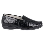 Klassieke brede pasvorm mocassin - Zwart Waldläufer , Black , Dames