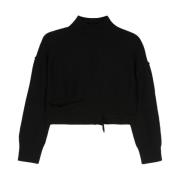 Zwarte Distressed Sweater met Cut-Out Detail MM6 Maison Margiela , Bla...