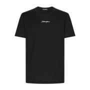 Zwart Katoenen T-shirt met Wit Logo Dolce & Gabbana , Black , Heren