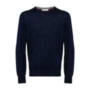 Blauwe Wol Crew Neck Sweater Brunello Cucinelli , Blue , Heren