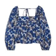 Blauwe Top met Vierkante Halslijn en Smock Detail Max Mara Weekend , B...