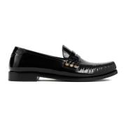 Zwarte Geborsteld Leren Loafer Schoenen Saint Laurent , Black , Heren