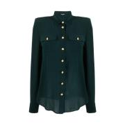 Zijden blouse met gewatteerde schouders Balmain , Green , Dames