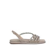 Rhinestone Cross Strap Flat Sandal Alma EN Pena , Gray , Dames