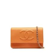 Pre-owned Leather chanel-bags Chanel Vintage , Orange , Dames