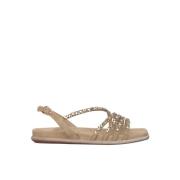 Rhinestone Cross Strap Flat Sandal Alma EN Pena , Beige , Dames