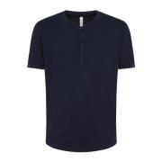 Serafino Heren T-shirt met 3 knopen Sun68 , Blue , Heren