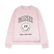 Smiley Print Sweatshirt Set Ganni , Purple , Dames