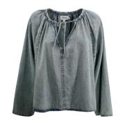 Gerimpelde Denim Blouse Frame , Blue , Dames