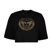 Medusa T-shirt Zwart Korte Mouw Versace , Black , Dames