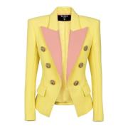 6-knoops dubbele crêpe tweekleurige jas Balmain , Yellow , Dames