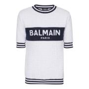 Kortemouw PB Labyrinth gebreid T-shirt Balmain , White , Heren