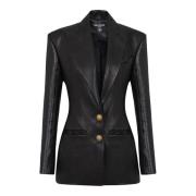 Leren jas met 2 knopen Balmain , Black , Dames