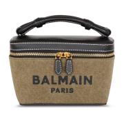 B-Army Toilettas in canvas en leer Balmain , Beige , Dames